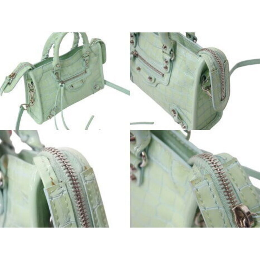 BALENCIAGA City Handbag Green Patent Vernis Leather Crocodile Embossed - Picture 4 of 8